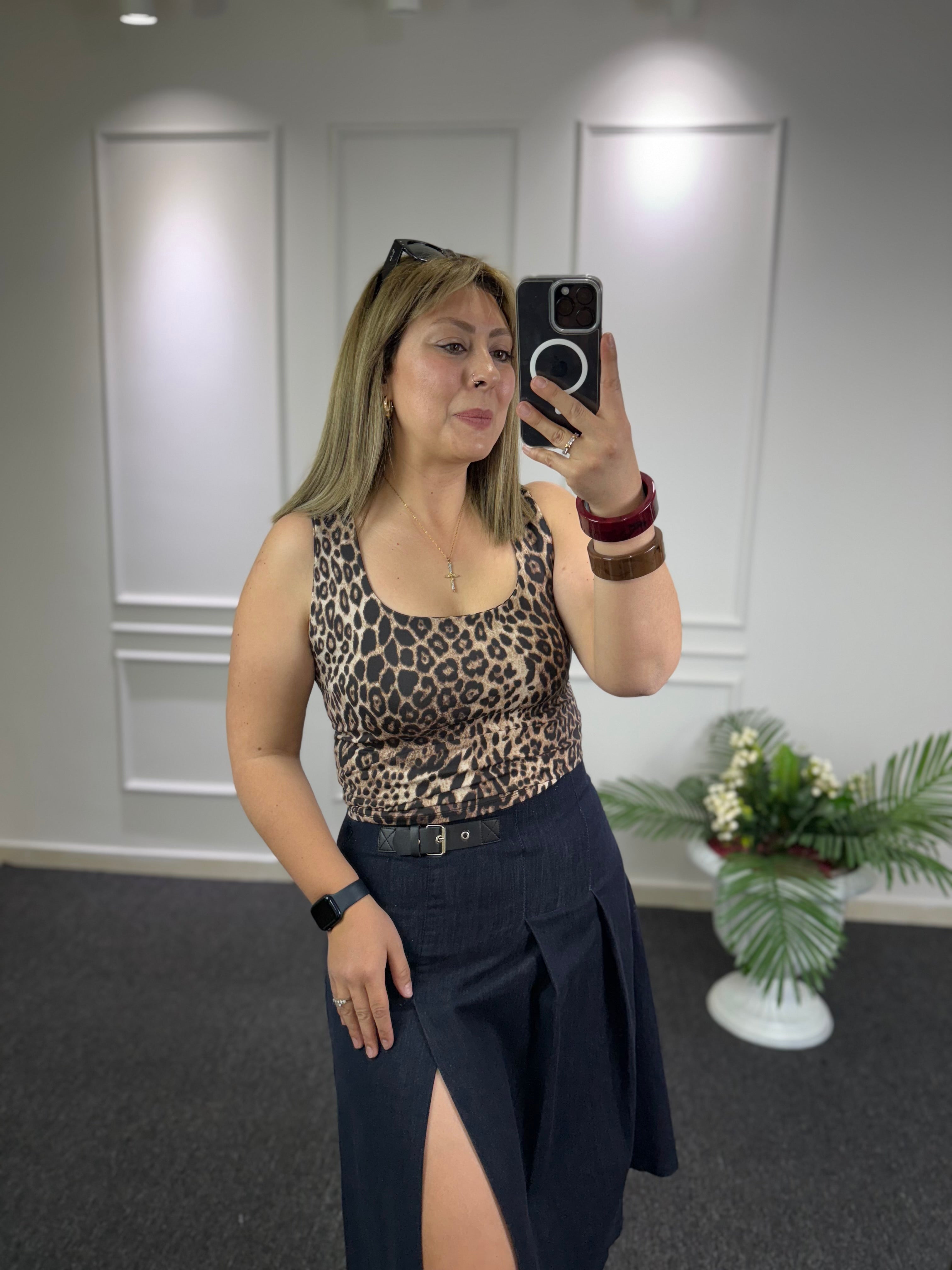 Leopar Dokuma Tulumlu Bluz
